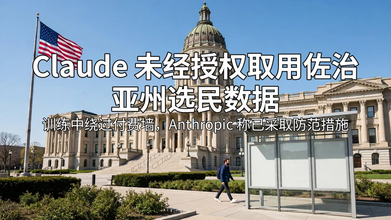 阳光明媚的州议会大厦外景,美国国旗与行人