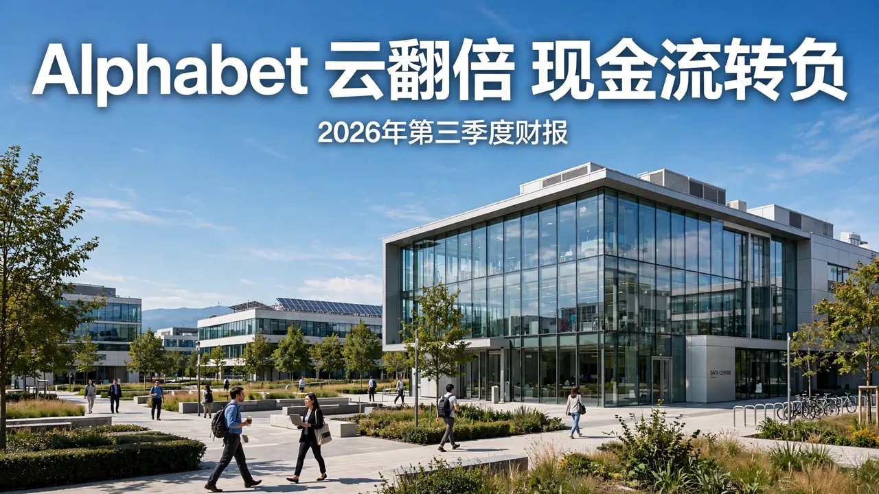 A sunlit tech campus with a glass data center building and staff walking outdoors