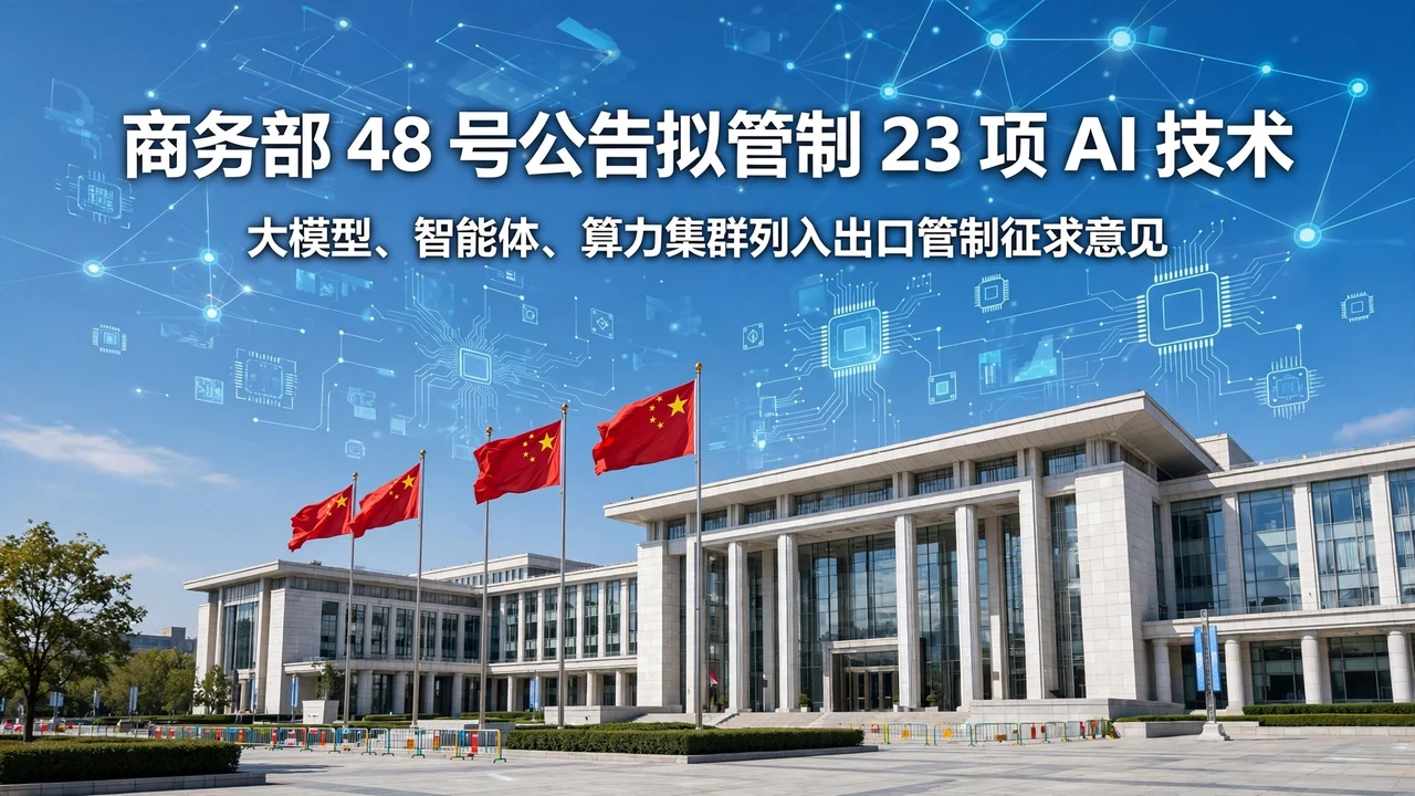 Notice No. 48 cover: a bright government building with an AI network concept overlay