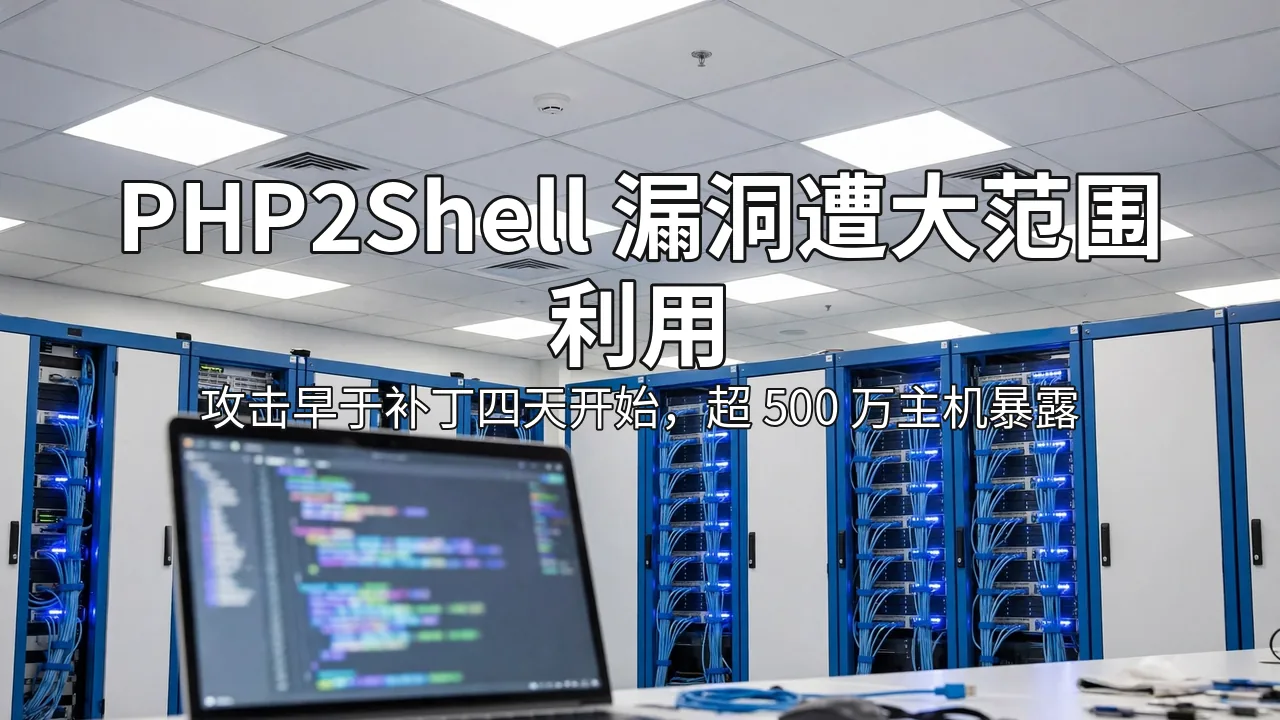 Bright server room with a laptop showing code