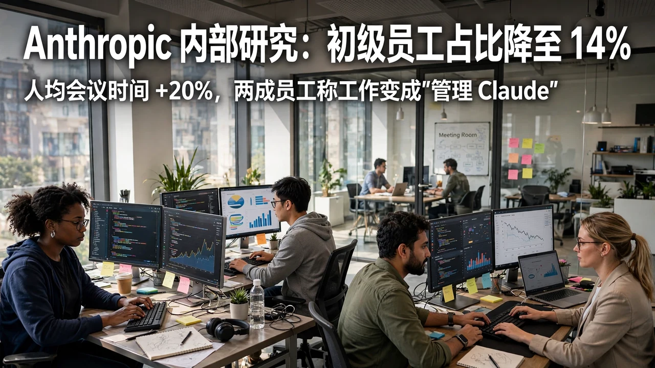 Anthropic 内部研究：技术部门初级员工占比降至 14%，人均会议时间增 20%