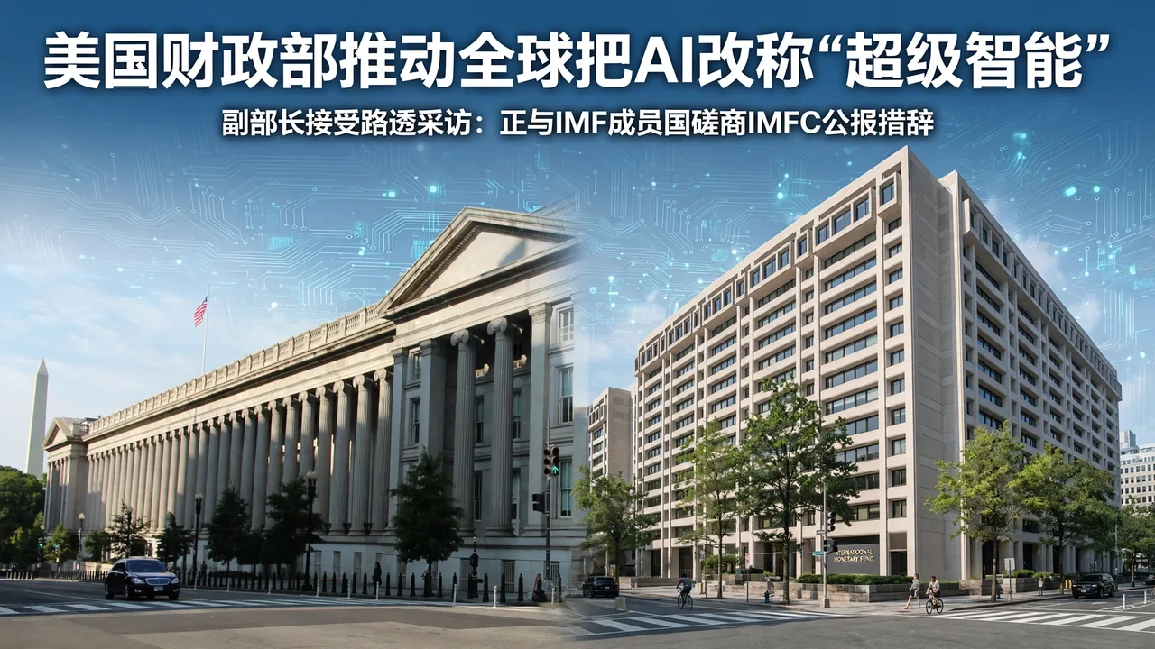 The US Treasury building and IMF headquarters with circuit-board motifs