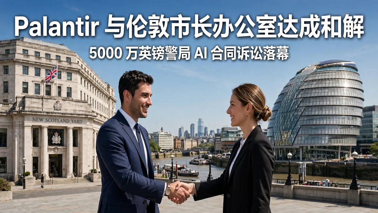 伦敦晴空下，两位商务人士在苏格兰场与市政厅前握手