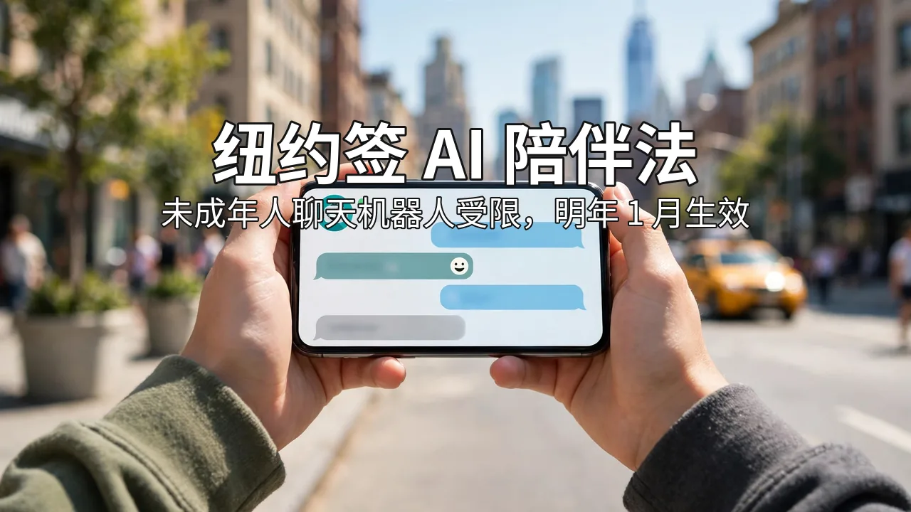 纽约签署 AI 陪伴法：未成年人聊天机器人功能受限，明年 1 月生效