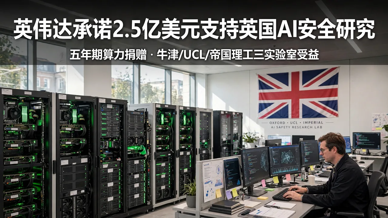 英国大学 AI 安全研究实验室，GPU 服务器机柜与英国国旗