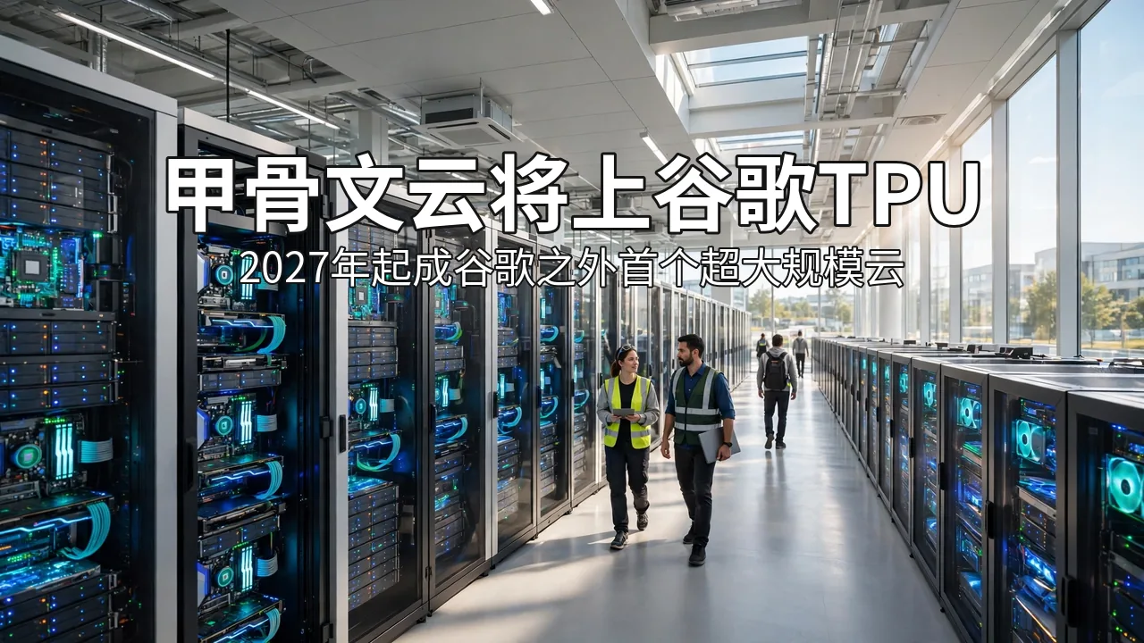 Sunlit data center hall with rows of server racks and two engineers