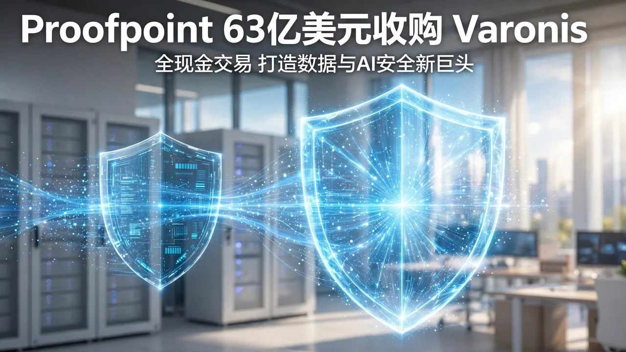 Bright photorealistic cybersecurity scene: two glowing shields merging in a sunlit command center, with a white Chinese headline overlaid