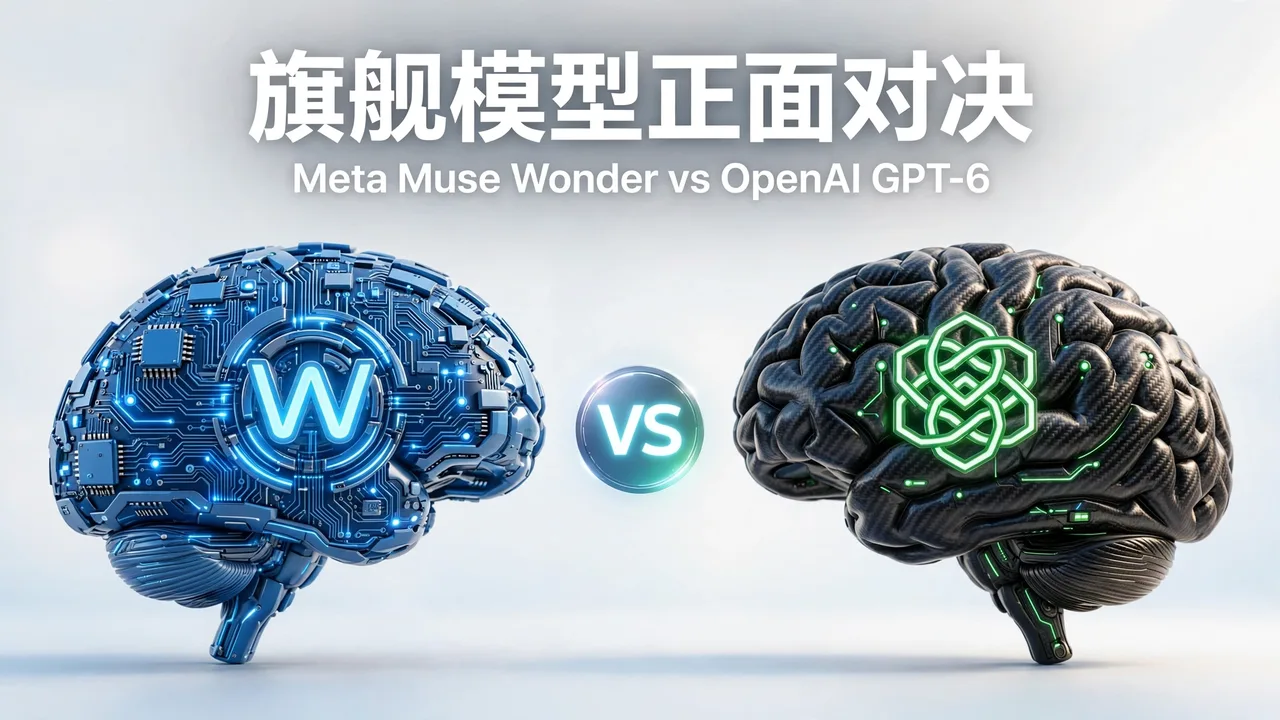 AI-generated face-off cover: a blue circuit brain (W emblem) versus a dark brain (hexagonal emblem), with a VS badge and a white headline on top
