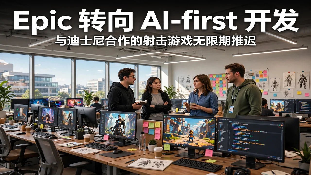 明亮的游戏工作室里，开发者与显示游戏画面和代码的屏幕