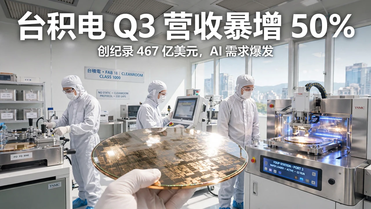 台积电 Q3 营收创纪录：同比增长 50% 至 467 亿美元