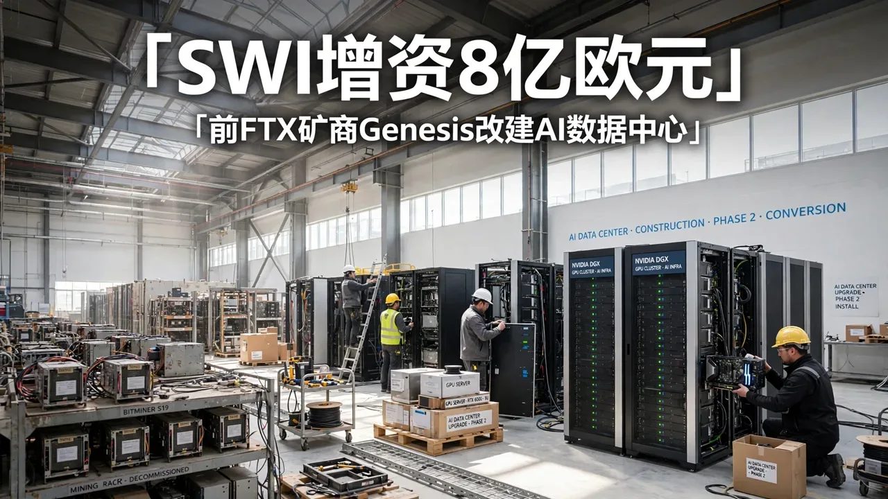 Workers converting bitcoin mining racks into GPU server racks inside a bright industrial hall