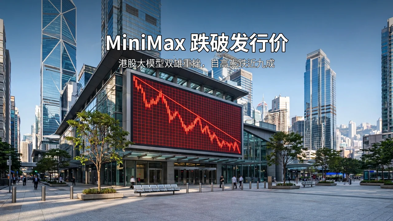 Hong Kong Central financial district with a falling market chart on a ticker screen