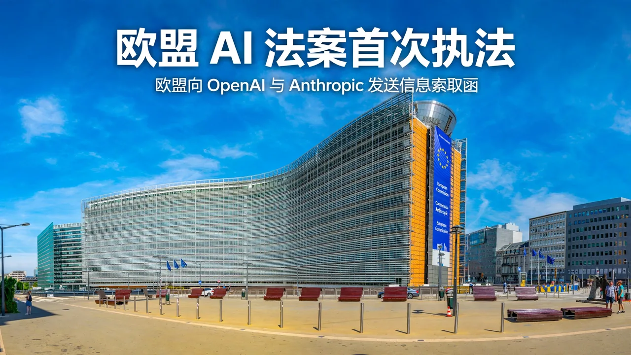 布鲁塞尔欧盟委员会总部大楼,晴空下欧盟旗帜飘扬