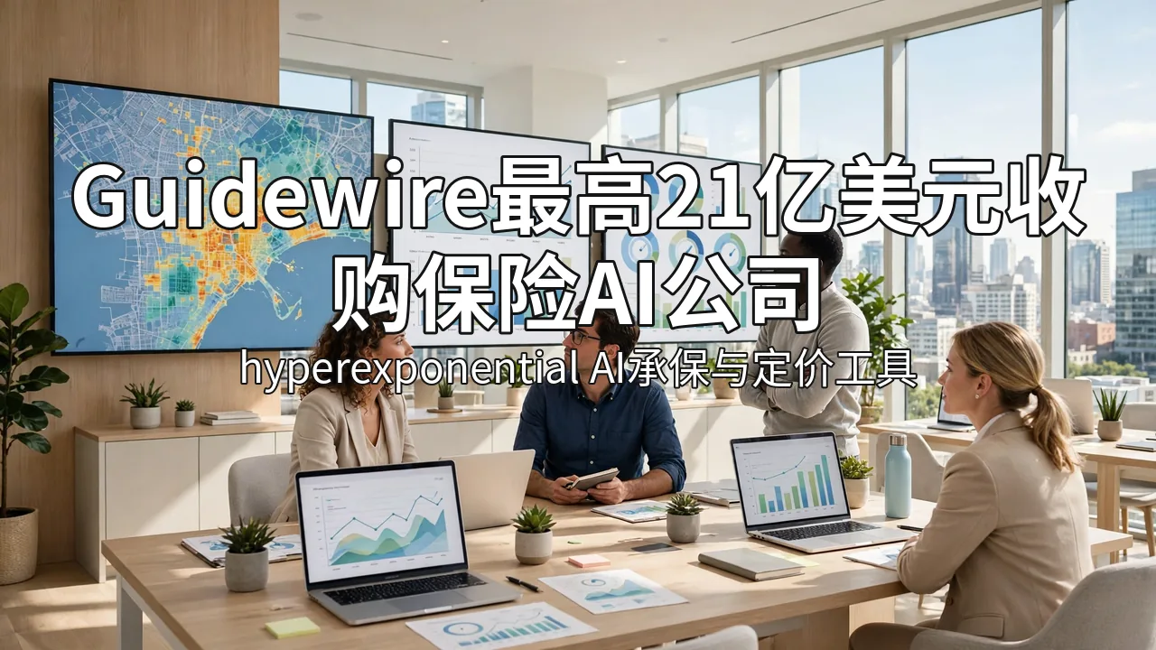 Sunlit modern insurance office with wall screens showing risk maps and pricing charts (AI-generated image)