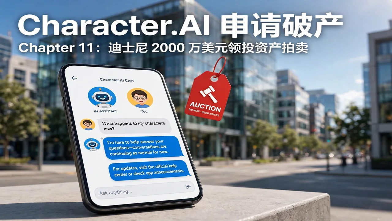 Smartphone showing a chat interface on a city street, with an auction tag beside it