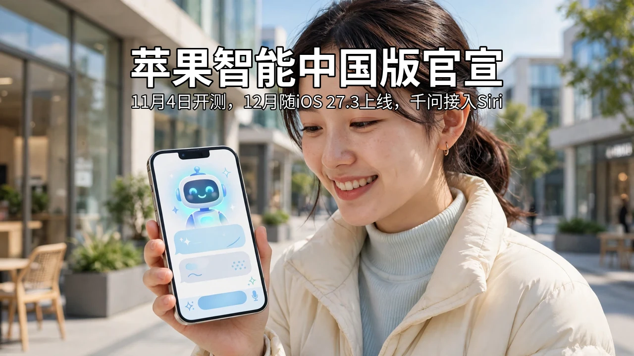 阳光明亮的城市街道上，一名女士手持显示 AI 助手界面的手机
