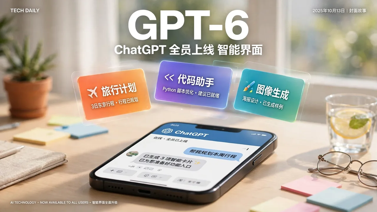 手机上的 ChatGPT 交互界面与 GPT-6 标题