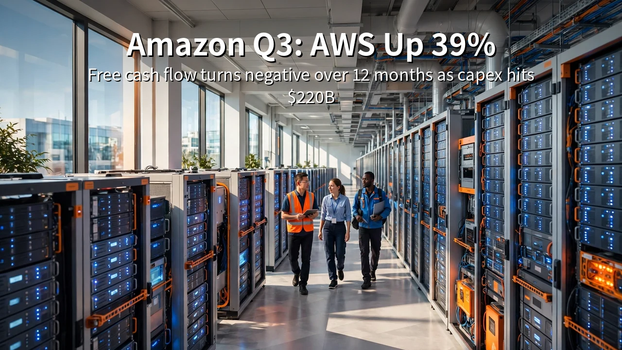 Engineers walking between server racks in a bright cloud data center hall