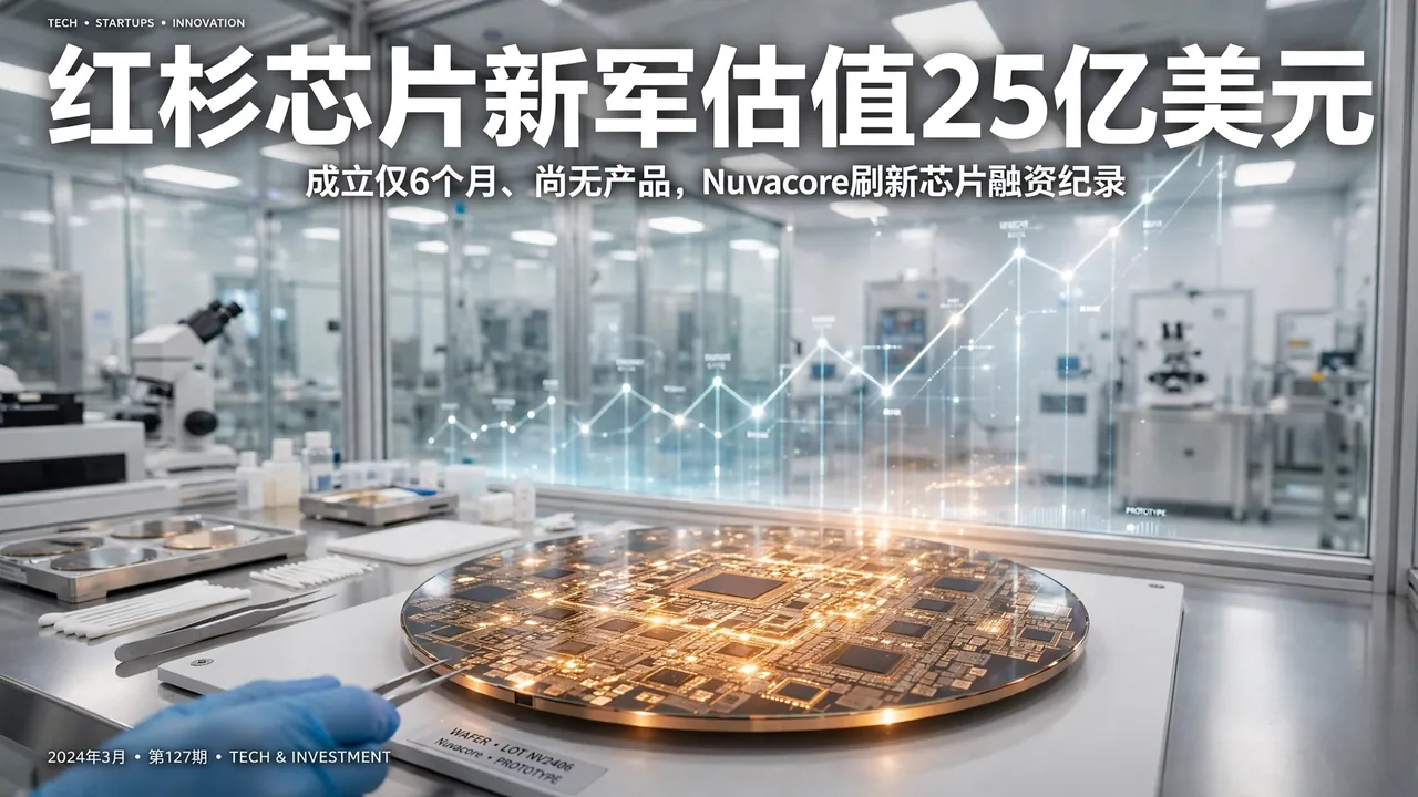 明亮的芯片实验室里，一枚处理器晶圆摆在工作台上，身后有上涨曲线光效